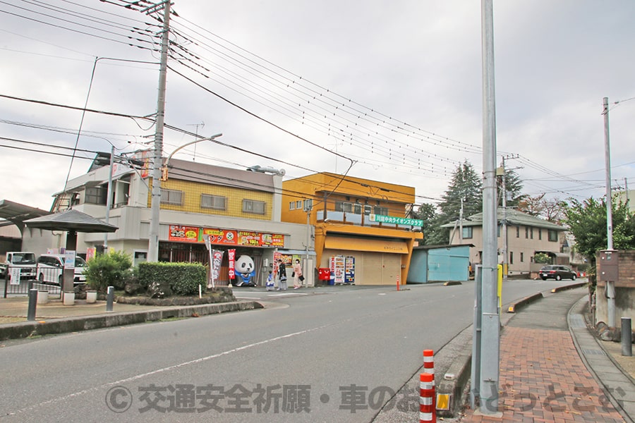 川越氷川神社 駐車場から境内に向かう道路（川越上尾線）の様子